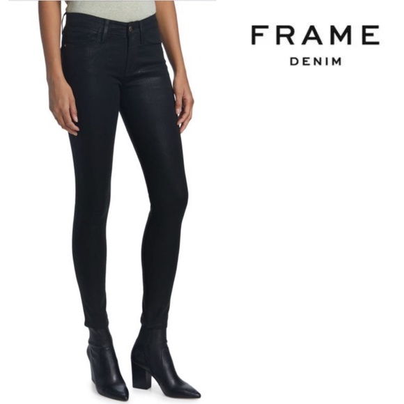 Frame Ali High Rise Cigarette Coated Jeans - Picture 1 of 10